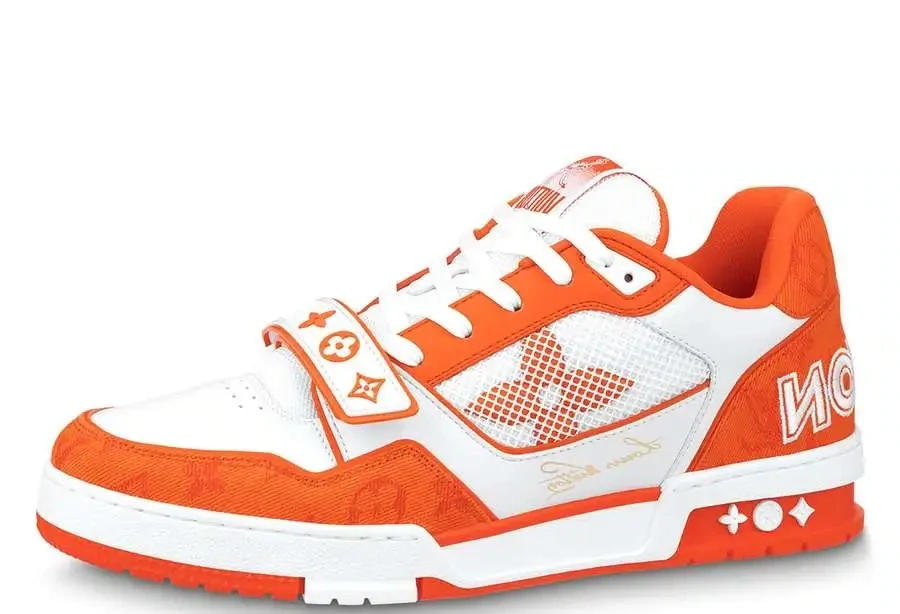 Luxury Louis Vuitton LV Trainer Monogram Denim Orange