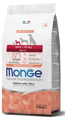 Mini Adult Salmon &amp; Rice Monoprotein - Monge Natural Superpremium Dry Dog 2.5 Kg