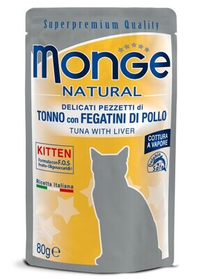 Monge Natural Tuna Pouches With Chicken Livers - Cat 80gr