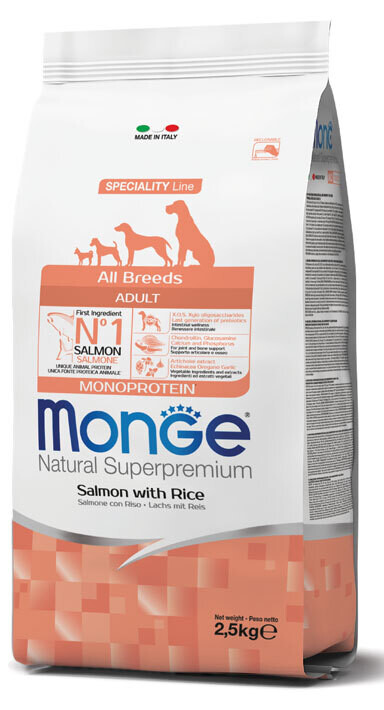 All Breeds Adult Salmone &amp; Riso Monoprotein - Monge Natural Superpremium Secco Cane  2,5 Kg