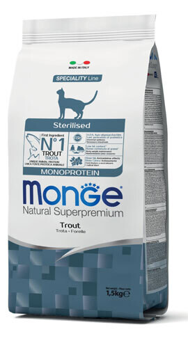 Sterilizzato Monoprotein Trota - Monge Natural Superpremium Secco Gatto  1,5 Kg