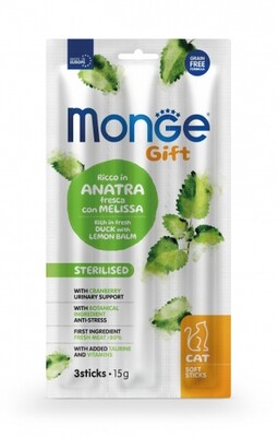 Monge Gift Sterilized Cat Rich In Fresh Duck With Lemon Balm And Cranberries - Soft Stick