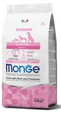 Monge All Breed Puppy Junior Maiale, Riso e Patate - Natural Superpremium Secco Cane  2,5 Kg