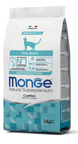 Sterilised Monoprotein Cod - Monge Natural Superpremium Dry Cat 1.5 Kg
