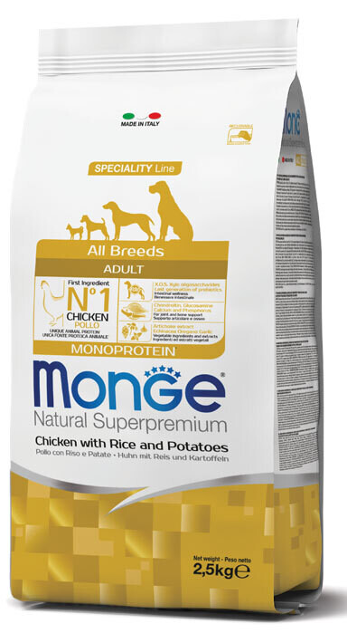 All Breeds Adult Pollo, Riso &amp; Patate Monoprotein - Monge Natural Superpremium Secco Cane  2,5 Kg