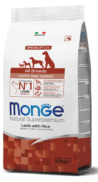 All Breeds Puppy Agnello &amp; Riso - Monge Natural Superpremium Secco Cane  2,5 Kg