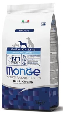 Medium Puppy &amp; Junior - Monge Natural Superpremium Dry Dog 12 Kg