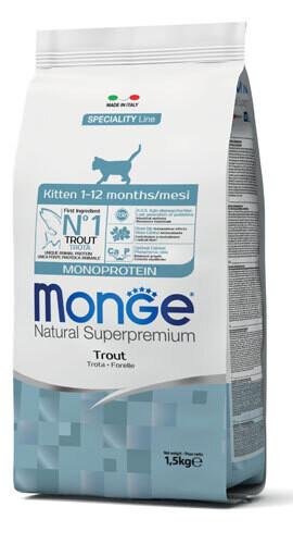 Kitten Monoprotein Trout - Monge Natural Superpremium Dry Cat 0.4 Kg
