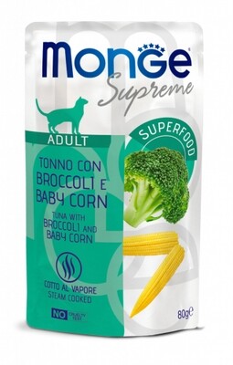 Monge Pouches Supreme Adult Tuna, Broccoli and Baby Corn - Cat 80gr