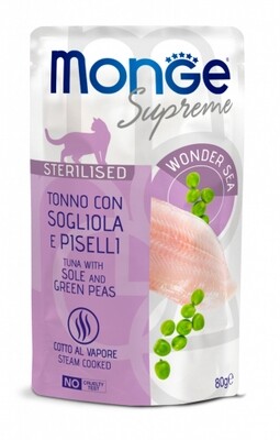 Monge Pouches Supreme Sterilized Tuna, Sole and Peas - Cat 80gr