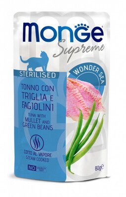 Monge Buste Supreme Sterilizzato Tonno, Triglia e Fagiolini - Gatto 80gr