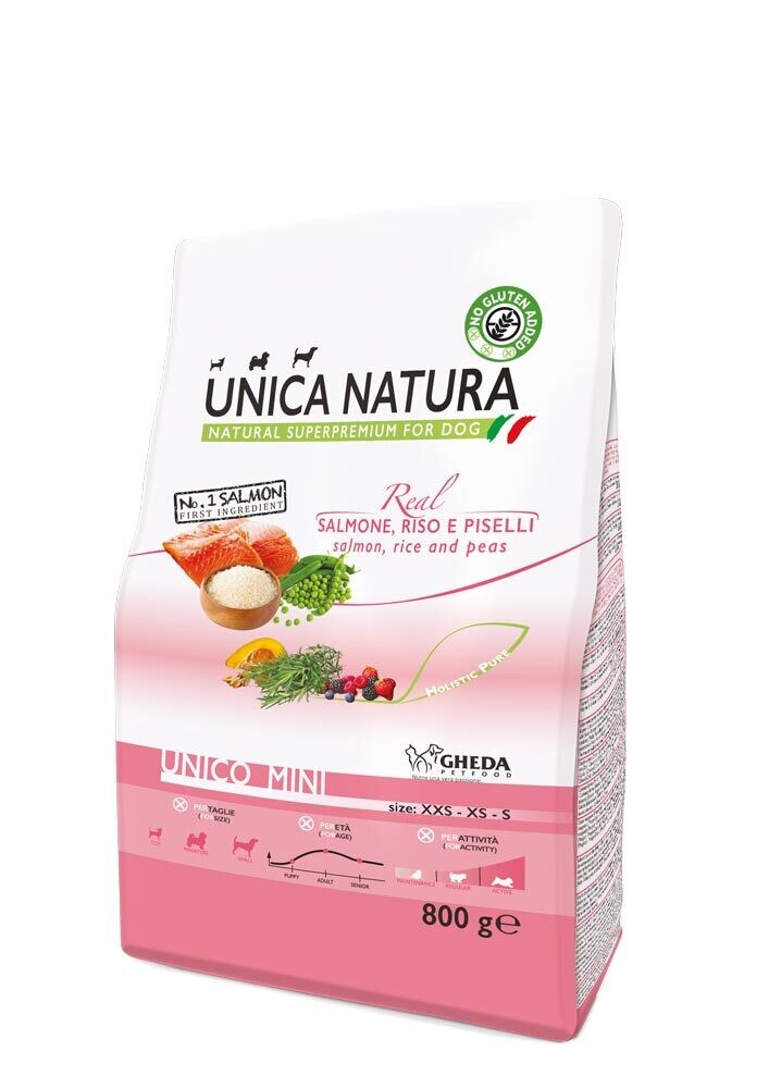 Gheda - Unico Mini Dry - Salmon, rice and peas 800g