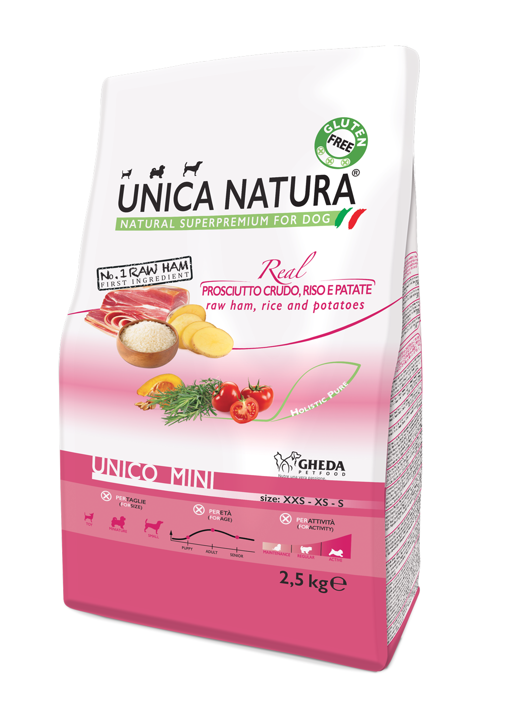 Gheda - Unico Mini Dry - Raw Ham, Rice and Potatoes 2.5kg