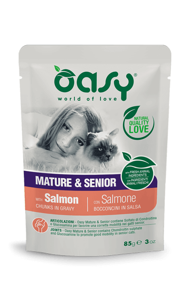 Oasy Chunks In Sauce - Mature &amp; Senior With Salmon 85 gr