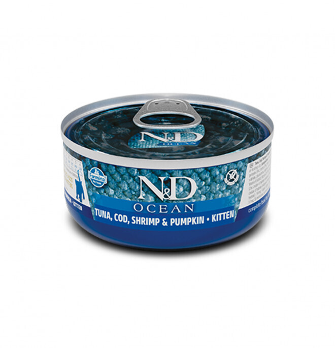 Farmina N&amp;D Cat Ocean Tuna, Cod, Shrimp &amp; Pumpkin Kitten 80 Gr