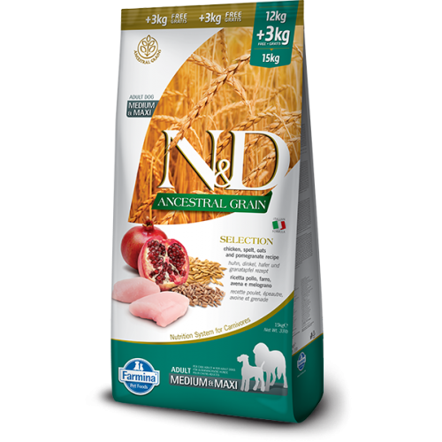 Farmina N&amp;D Ancestral Dog Selection Chicken And Pomegranate Adult Medium/Maxi 12 + 3kg