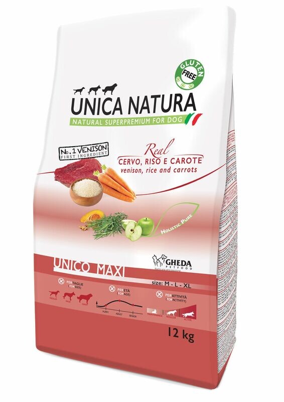 Gheda - Unico Maxi Dry - Cervo, riso e carote 2,5kg