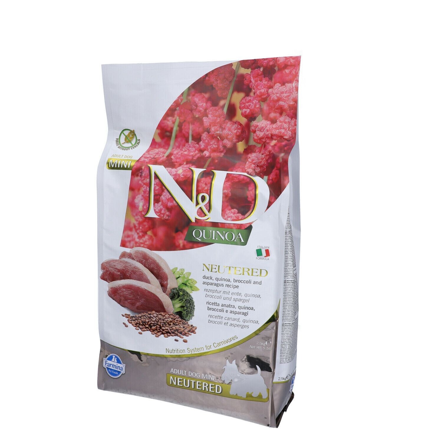 Farmina N&amp;D Quinoa Dog Neutered Duck, Broccoli And Asparagus Adult Mini Kg 2.5