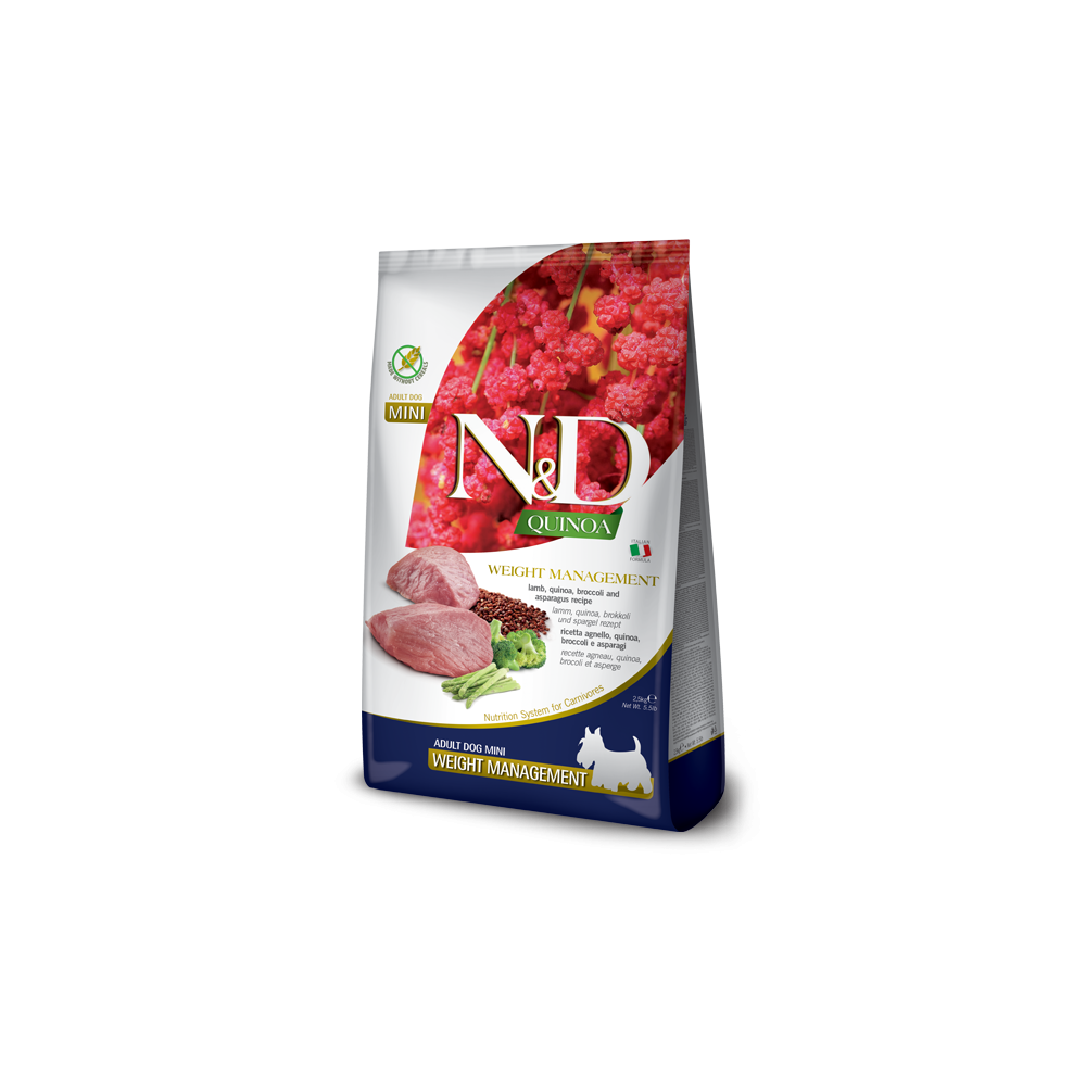 Farmina N&amp;D Quinoa Dog Weight Management Lamb, Broccoli And Asparagus Adult Mini Gr.800