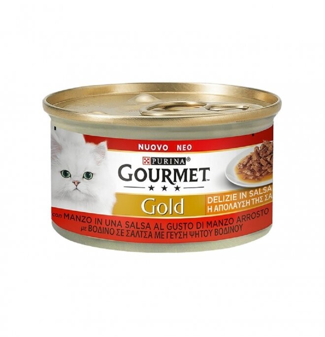 Lattina Gatto Gourmet GOLD Delizie in Salsa Manzo 85g