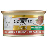 Lattina Gatto Gourmet GOLD MOUSSE CON ANATRA E UN TOCCO DI SPINACI 85g