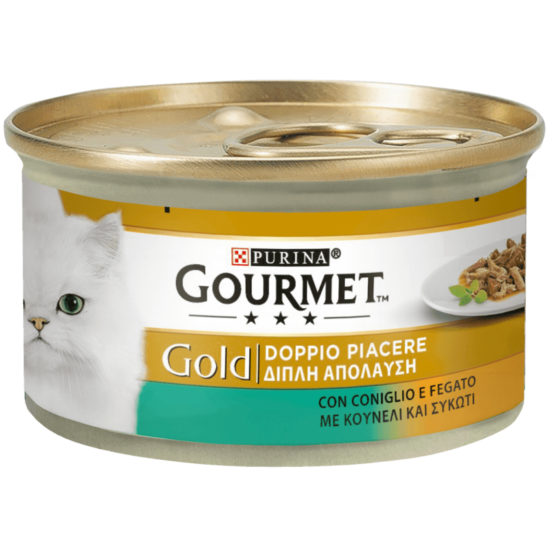 Gourmet GOLD DOUBLE PLEASURE CAT CAN WITH RABBIT AND LEATHER 85g