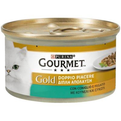 Gourmet GOLD DOUBLE PLEASURE CAT CAN WITH RABBIT AND LEATHER 85g