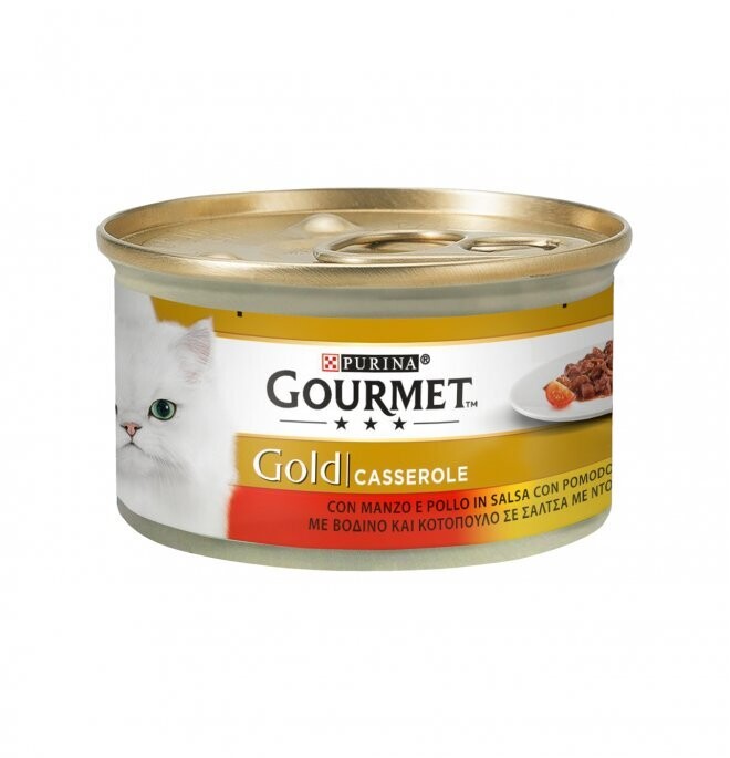 Can Gourmet GOLD CASSEROLE- BEEF AND CHICKEN IN SAUCE WITH TOMATO 85g
