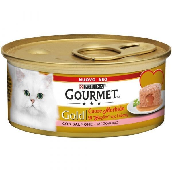 Lattina Gatto Gourmet Gold Cuore Morbido con Salmone 85g