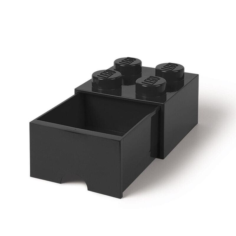LEGO Brick Drawer, 4 Knobs, 1 Drawer, Stackable Box, Black