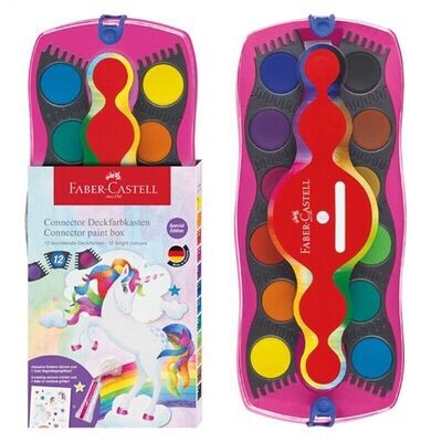 FABER CASTELL UNICORN CONNECTOR WATERCOLORS WITH STICKERS AND GLITTER TUBE