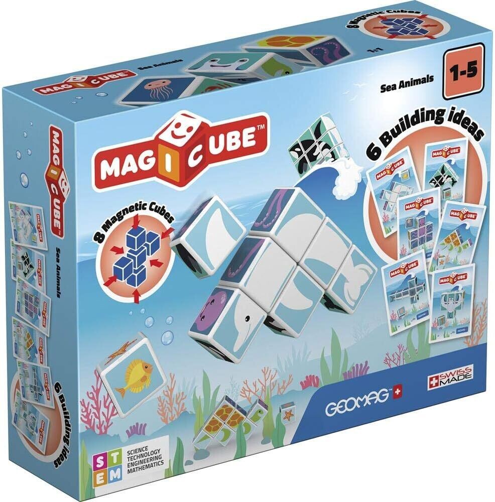 Geomag - Magicube Sea Animals - 8 Cubes - Construction Game with Magnetic Cubes
