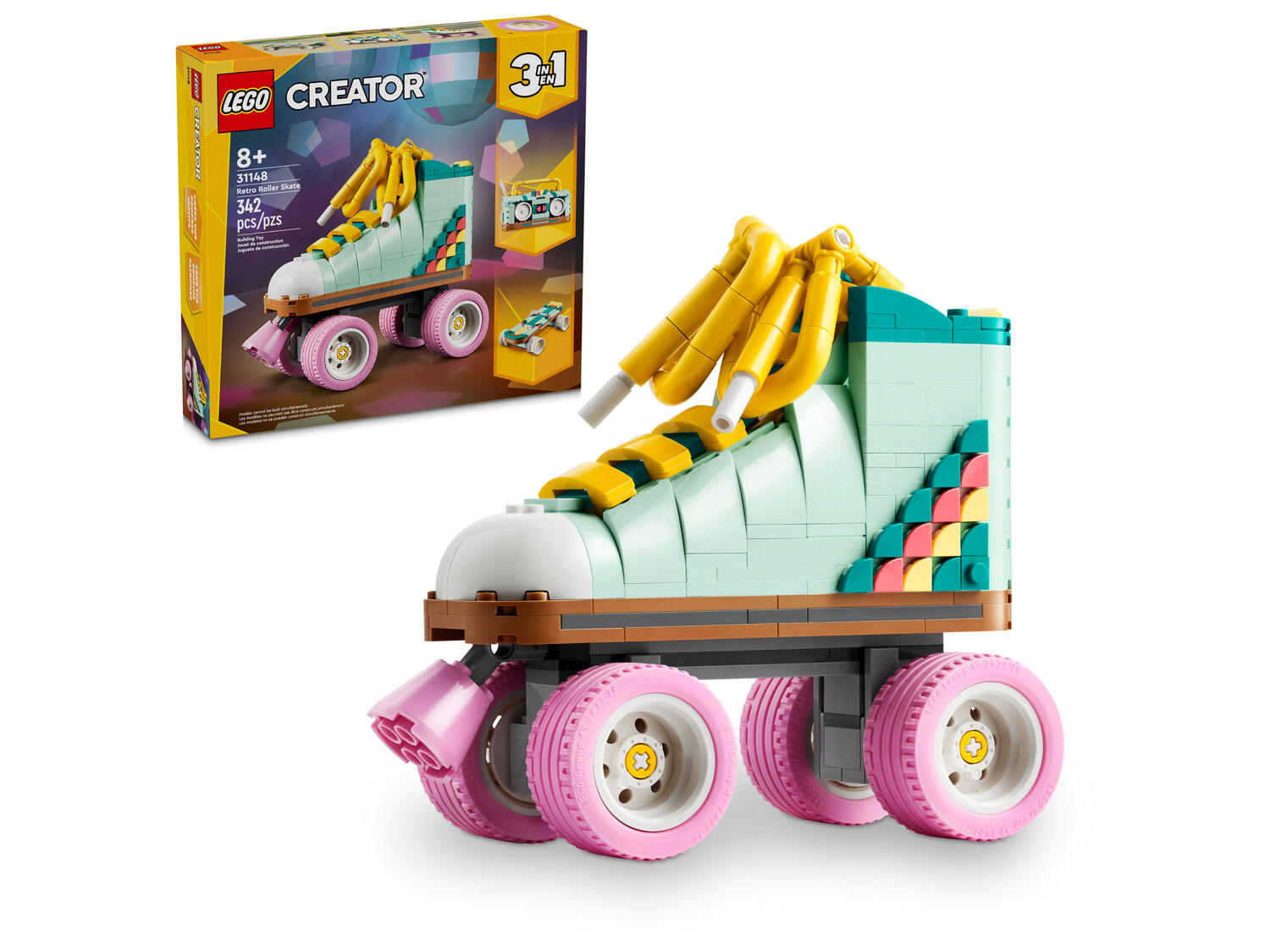LEGO Creator 31148 3in1 Retro Roller Skateboard Convertible into Mini Skateboard or Radio Toy