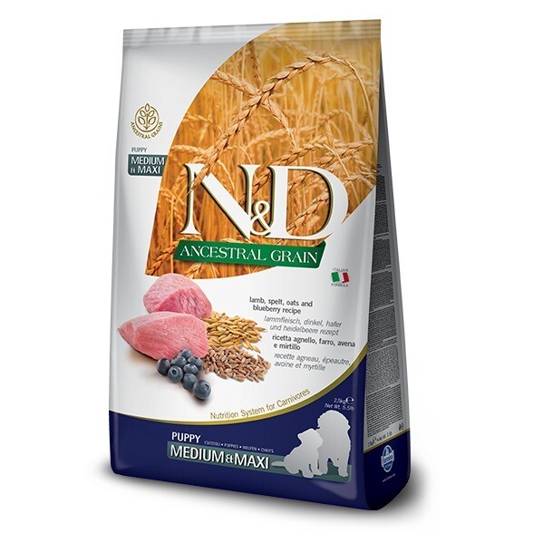 Farmina N&amp;D Ancestral Dog Lamb And Blueberry Puppy Medium-Maxi 2.5 Kg