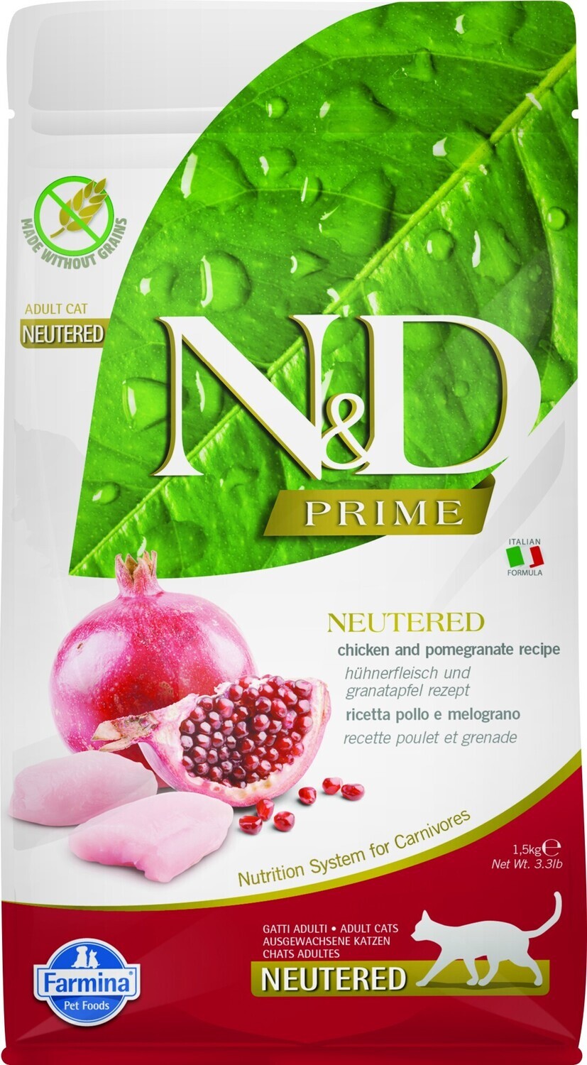 Farmina N&amp;D Prime Cat Neutered Chicken And Pomegranate Adult Kg.1.5