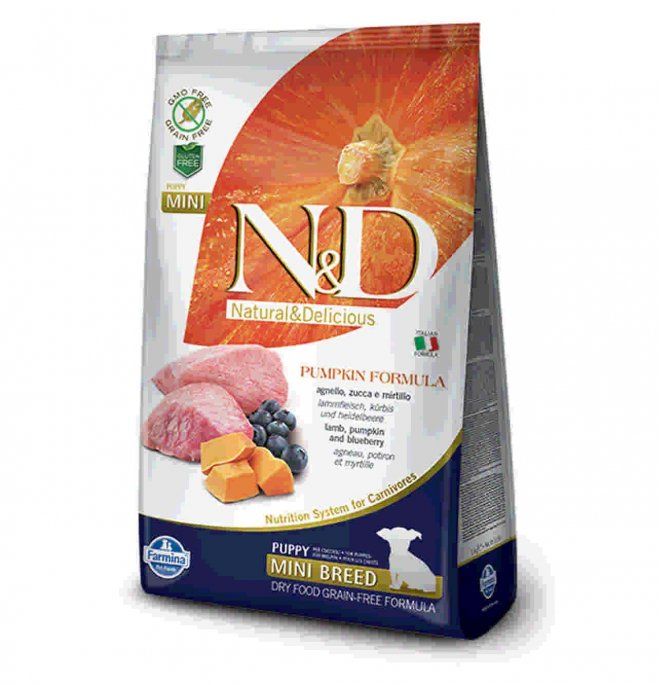 FARMINA N&amp;D GRAIN FREE DOG PUPPY MINI WITH LAMB PUMPKIN BLUEBERRY 800 GR.