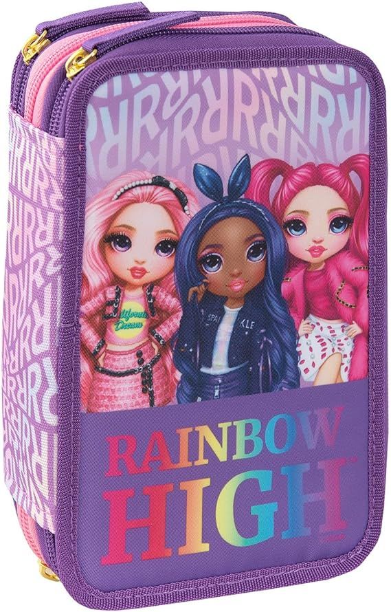 3-zip pencil case with Rainbow High kit