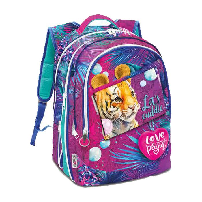 EXTENSIBLE SCHOOL BACKPACK 3 COMPARTMENTS ROUND SWEET JUNGLE GOPOP