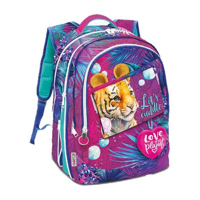EXTENSIBLE SCHOOL BACKPACK 3 COMPARTMENTS ROUND SWEET JUNGLE GOPOP