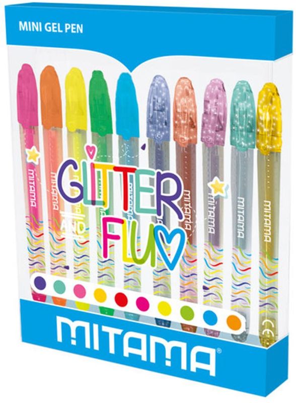 MITAMA - Mini penna gel - colori glitter e neon assortiti - tratto 1 mm - conf. 10 pezzi