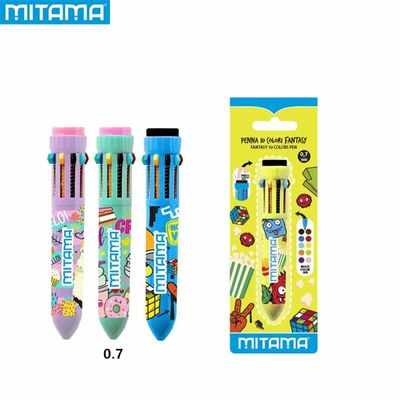 Mitama 10-color pen, ballpoint pen with snap function 10 different colors, 0.7mm tip, 4 different patterns