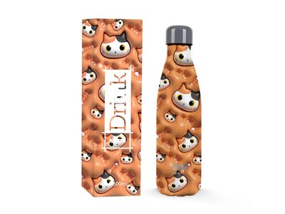 Total Juggling I Drink - Thermal Water Bottle 500 ml Orange Cat 3D