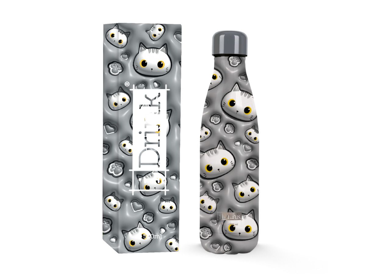 Total Juggling I Drink - Thermal Water Bottle 500 ml White Cat 3D