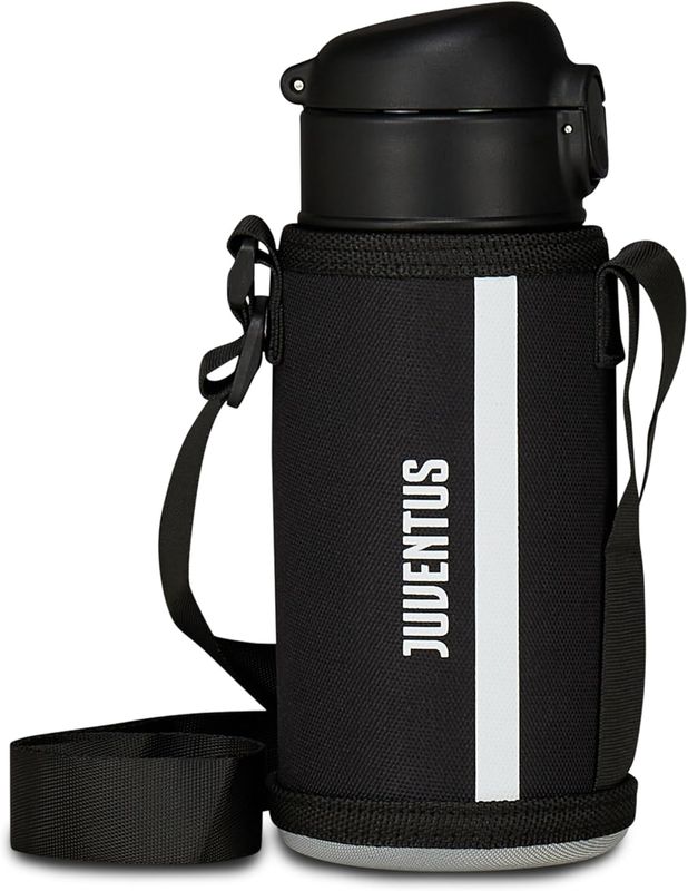 Juventus Kids Water Bottle, Black White, With Shoulder Bag Holder