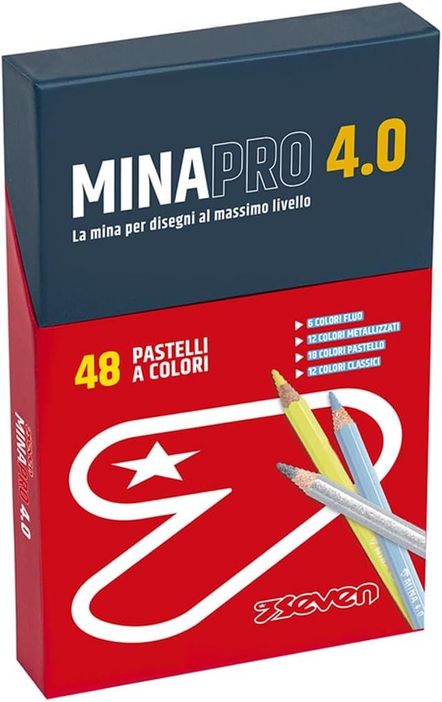 Seven Minapro 4.0 School Crayons, Vertical Box of 48 Pieces