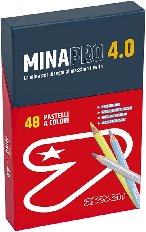 Seven Minapro 4.0 School Crayons, Vertical Box of 48 Pieces