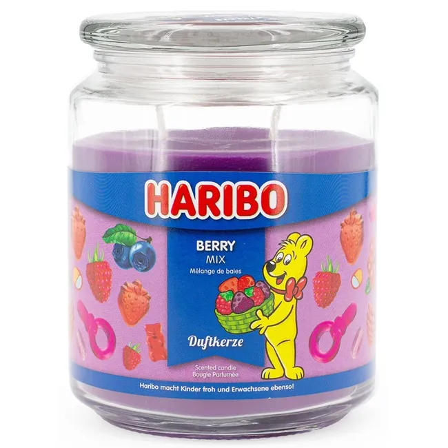 Candela profumata Haribo Berry Mix 510gr, candela in vetro