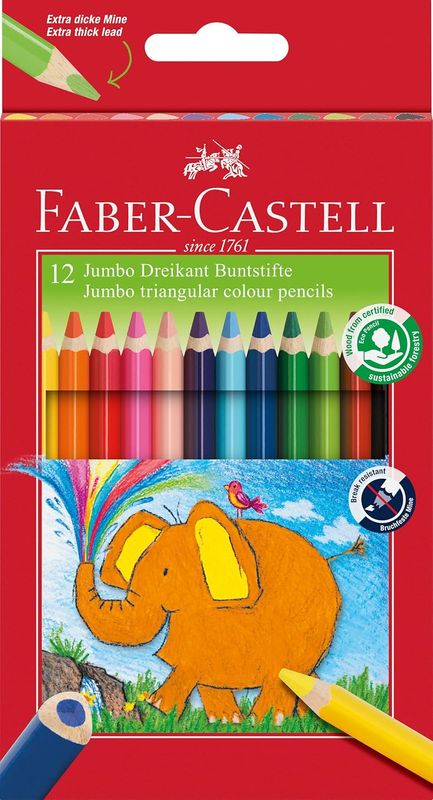 Faber-Castell Jumbo Eco Triangular Crayons. 12 colors MINA JUMBO 5.4mm