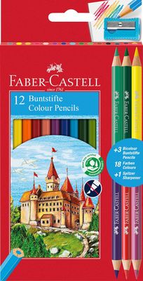 Faber Castel crayons - 12 colors + 3 two-color pencils + sharpener
