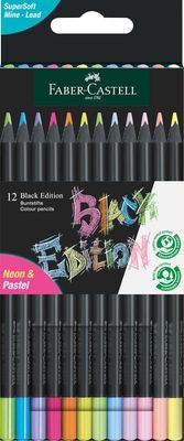 Faber-Castell Black Edition colored pencils, neon and pastel colors, 12-pack of pencils